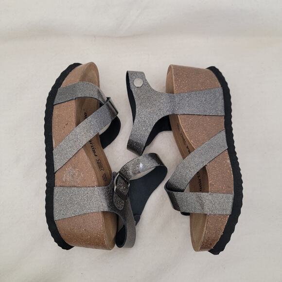 Project Cloud Memory Foam Wedge Sandal Heel Sz 6 / 37 Brown Pewter Suede Leather - Picture 4 of 11